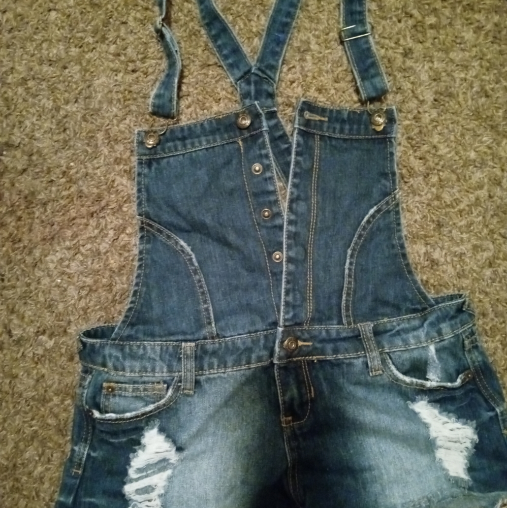Blue Asphalt jean short overalls